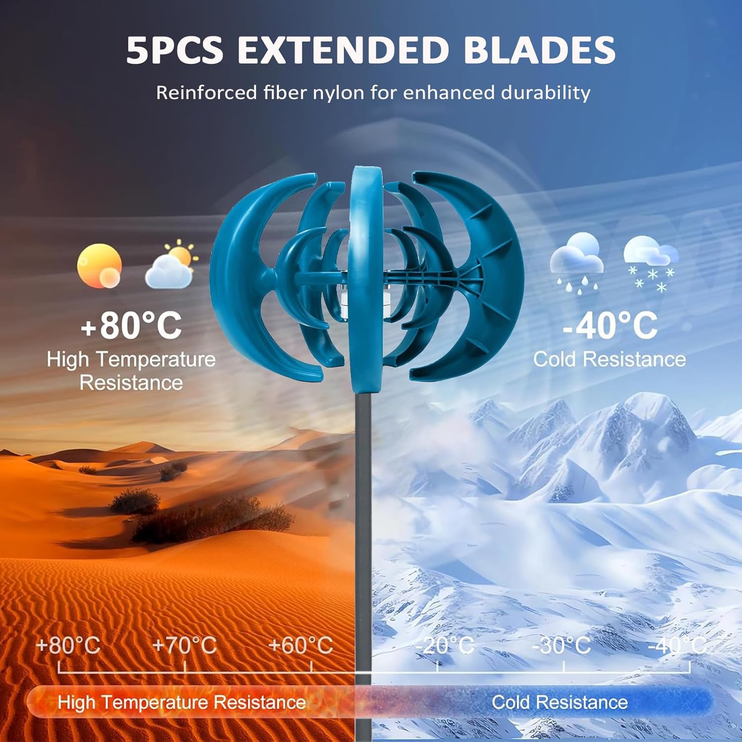 10000W Vertical Wind Turbine Generator Kit - 12V/24V 5 Blade AC PM Generator, Perfect for Home & Street Lighting, Complete with Controller, Durable Blue Design