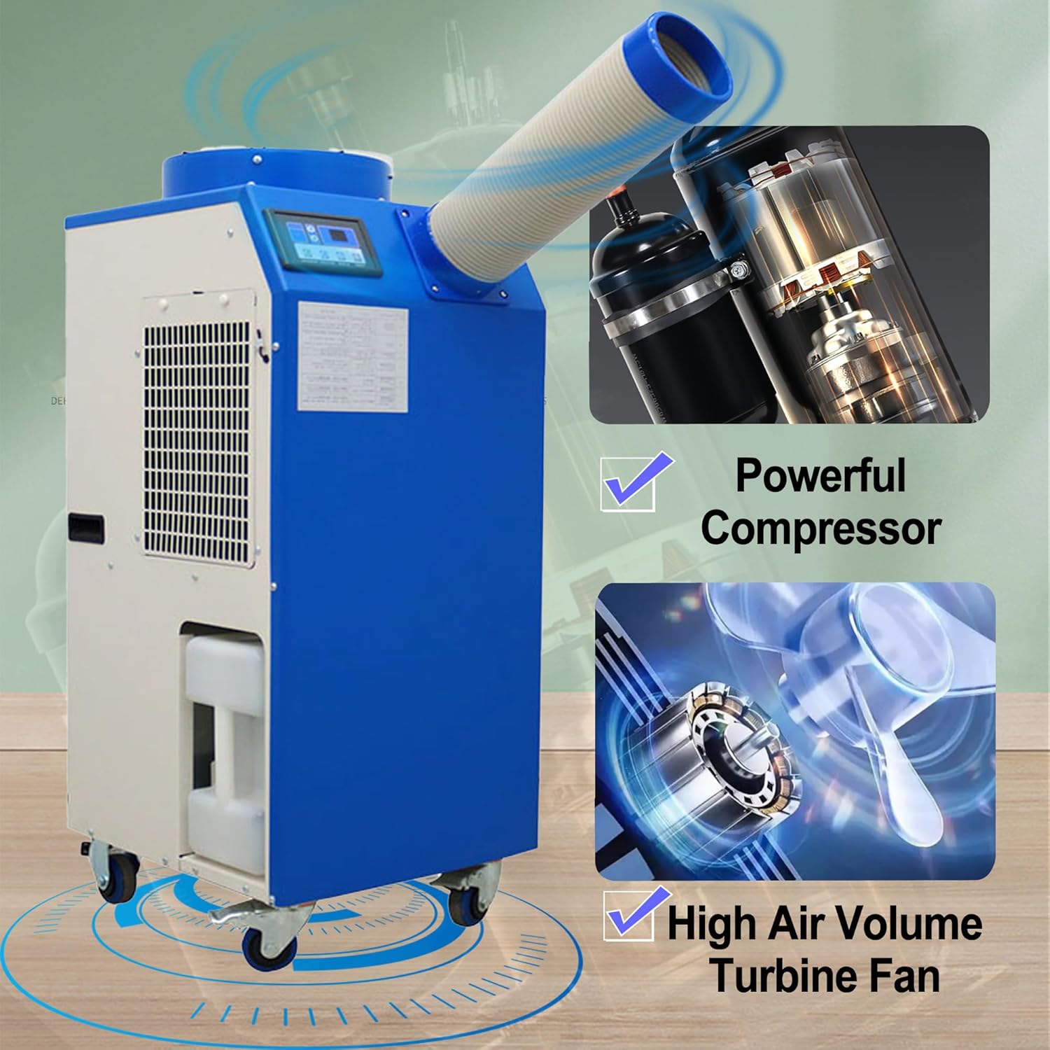 Industrial Portable Air Conditioner with Wheels 14L Large Tank Commercial Spot Cooler Adjustable Air Outlet Ideal for Hospitals Workshops Outdoor Events 220V 1.4KW