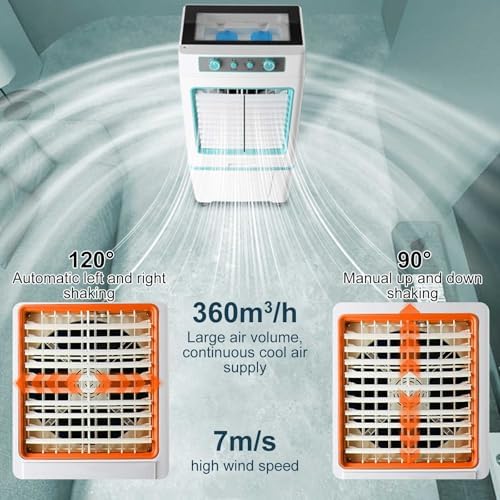 Portable Air Conditioners, Evaporative Air Cooler, Swamp Cooler with 40L/8.8 Gal Water Tank, 3-Speed Fan, 120°Oscillation, 2 Ice Packs, for Room Garage Patio(Orange)