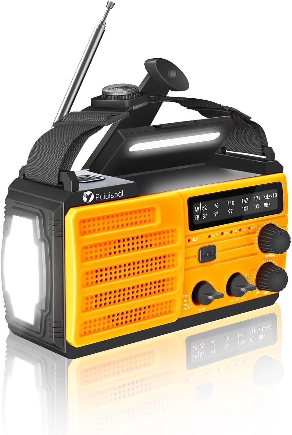 Emergency-Radio,Puiuisoul 8000mAh Portable Weather Solar Radios with Hand Crank,Reading Lamp,3 Gear LED Flashlight,SOS Alarm,AM/FM/NOAA,Headphone Jack
