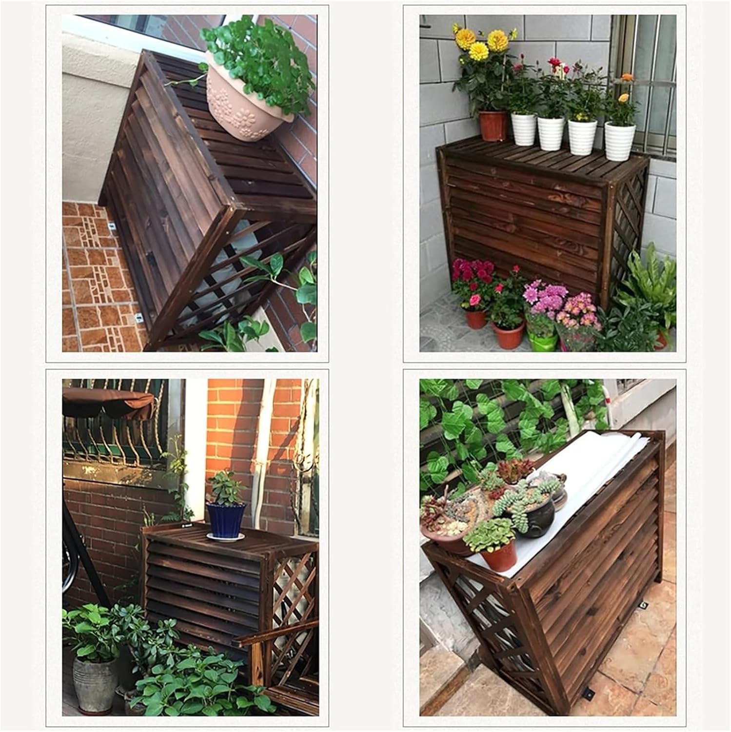Outdoor Air Conditioner Unit Flower Stand Fence Screen to Hide Air Conditioner, Wooden Privacy Screen Decorative, Pool Equipment Trash Can Enclosure Ac Fence for Outside Unit(105x47x100cm)