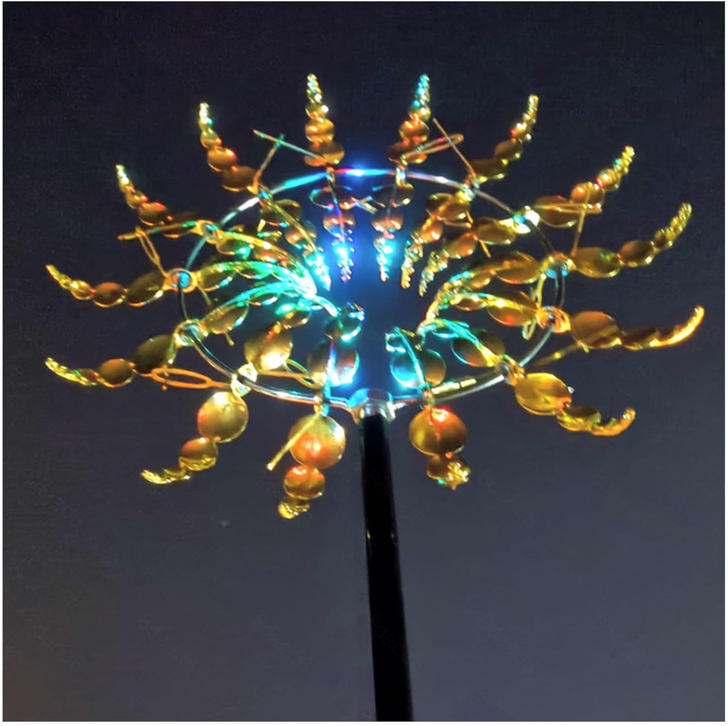 Solar Magic Windmill, Solar Wind Spinners 360° Wind with Kinetic, 13.4 x 71in Wind Mills Outdoor,Gold