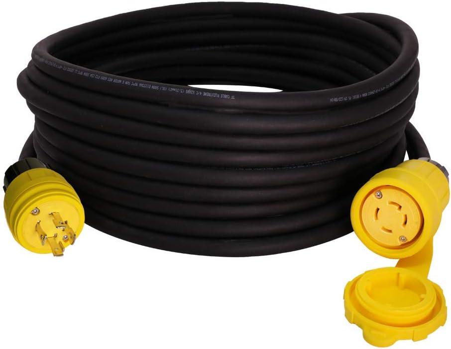 Weatherproof L14-30 Generator Extension Power Cord - 50 Foot, 30A, 125/250V, 10/4 SOOW Cable - UL Listed - Iron Box # IBX-5805WTPNS-50 - UL Listed - Made in USA