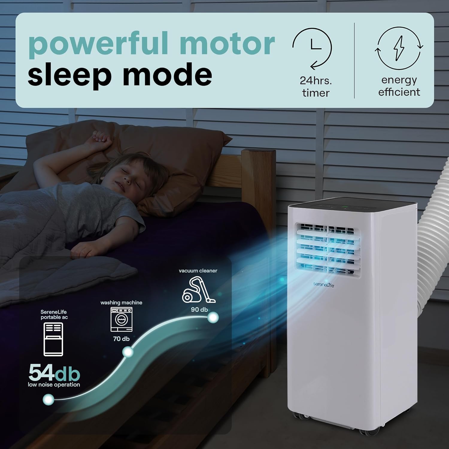 SereneLife Portable Room Air Conditioner – 8,000 BTU Compact Home A/C Unit with Dehumidifier & Fan Modes, Metal Control Box, Rotary Compressor, LED Display, Easy Setup, Includes Window Mount Kit