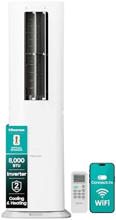 Hisense API0825UW1D Smart Inverter Twin Hose 8,000 BTU (DOE) 350 SF Heat/Cool Tower Portable Air Conditioner, White