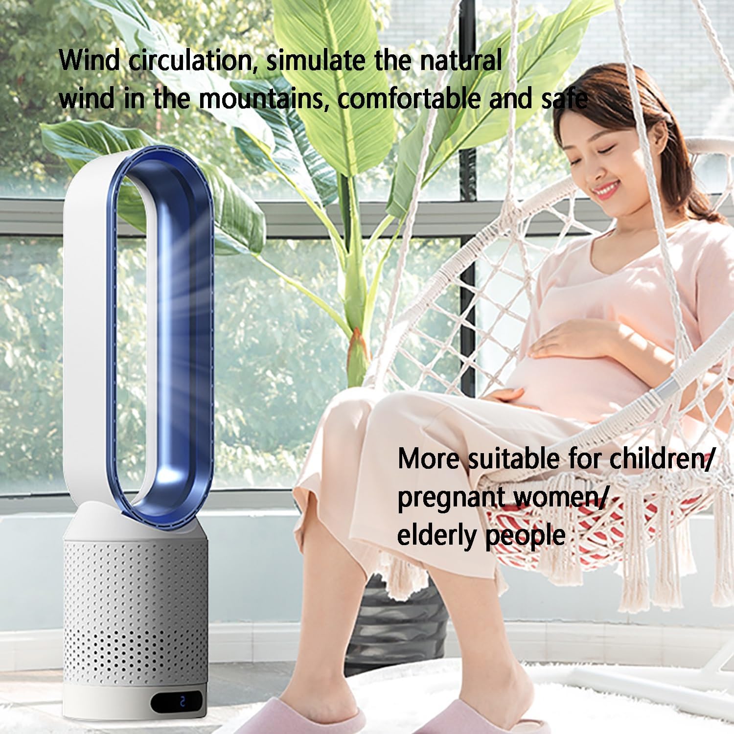 Tower Fans for Bedroom, Bladeless Fan, oscillating Pedestal Fan,Office Air Circulation Fan，with Remote Control and Timer Function, no Fan Blade, Safe to use;(Silver)