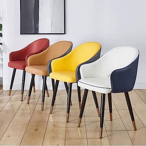 WKWKW Kitchen Kitchen Dining Chairs Wear Resistant Leather Modern Living Dining Room Accent Arm Chairs Carbon Steel Legs Office Lounge Chair(Orange red)