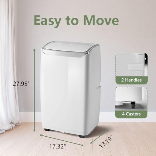 12,000BTUs Portable Air Conditioner, 3-In-1 Portable AC Unit Cooling for 550 Sq.Ft, Cooling, Dehumidifier & Fan Modes, Remote Control, Digital Display, Quiet Freestanding AC for Home, Office, Bedroom