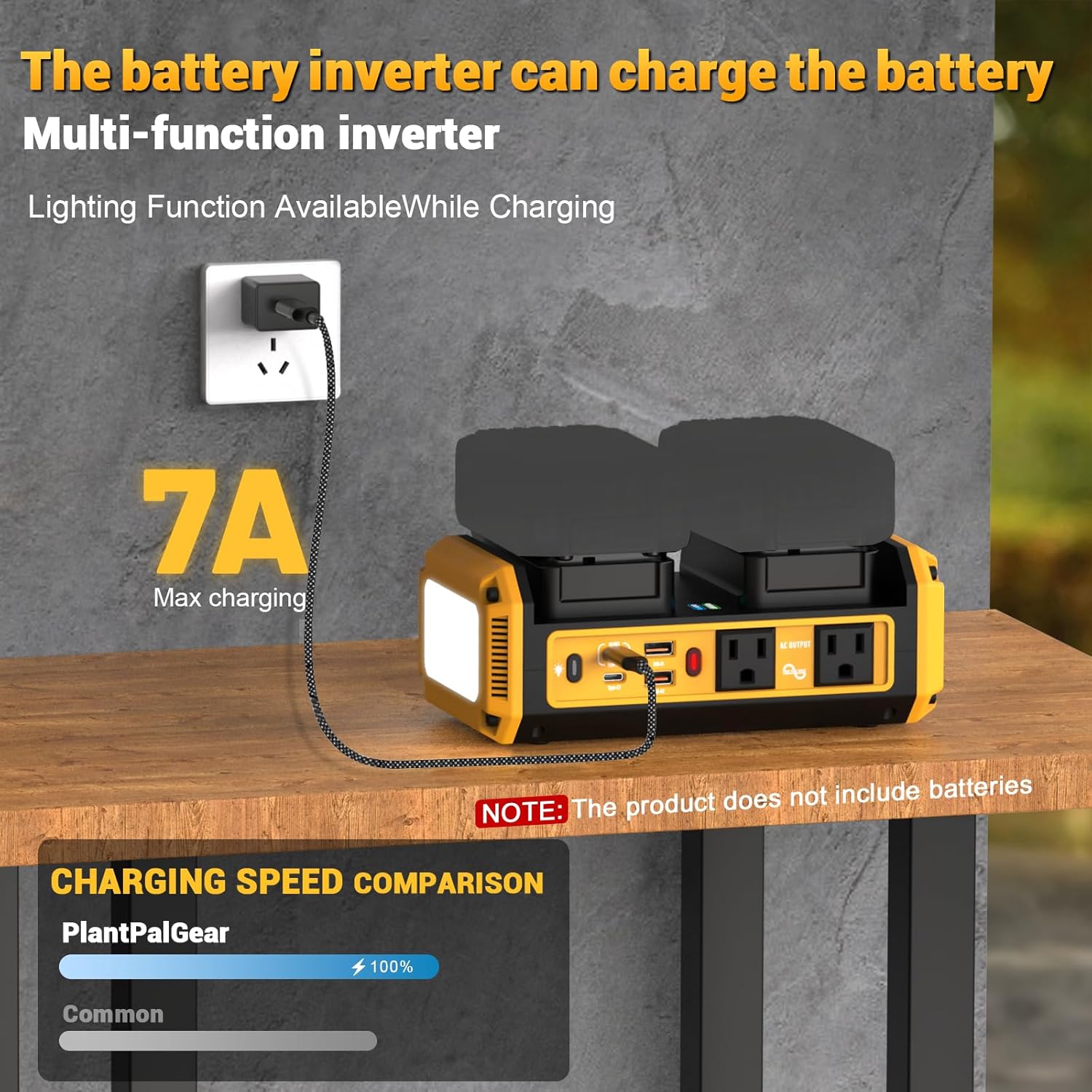 350W Pure Sine Wave Power Inverter Compatible with Dewalt 20V Battery, DC 20V to AC 120V Inverter, 7A Fast Charger & 2 AC Outlet, 2 USB Ports & 2 Type-C Ports, 600LM LED Work Light (No Battery)