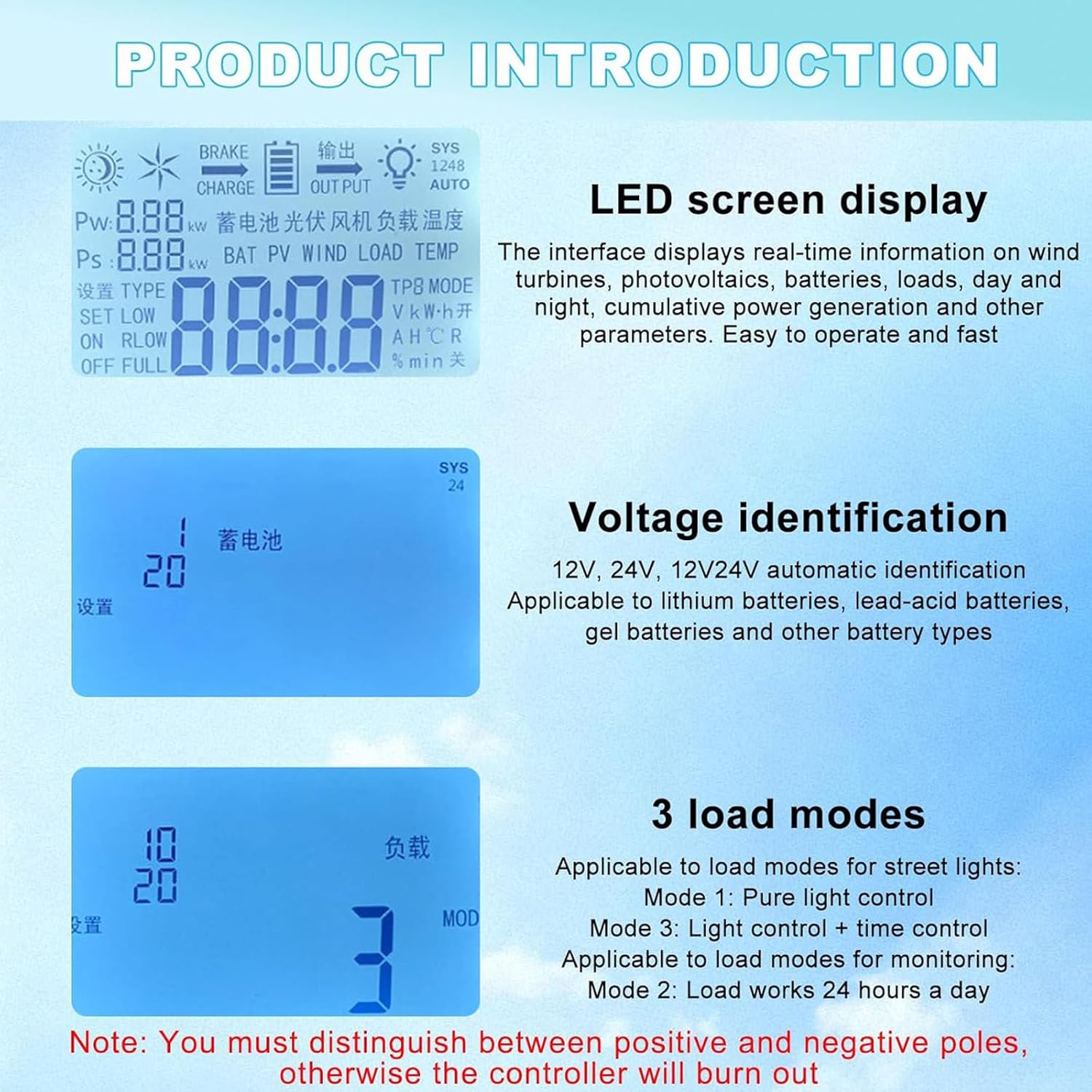 Wind Solar Hybrid Charge Controller,Hybrid Charge Controller,12V/24V/48V,15000W,Mppt Boost Charging with LCD Display and Dump Load,Automatic Controller for Home, Boat, Street Light 24V
