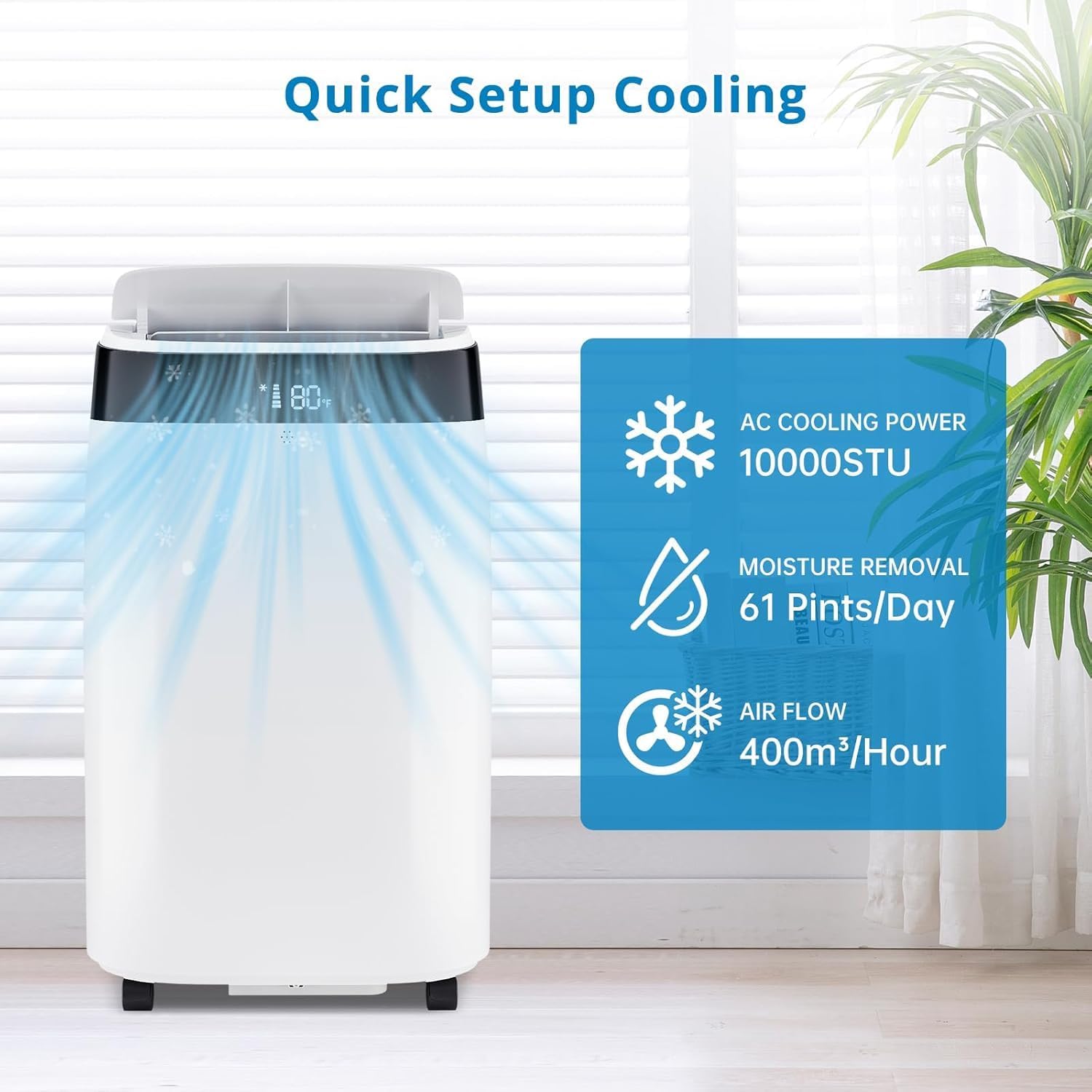 10000Btu Portable Air Conditioner up to 450 Sq. Ft, Built-in Dehumidifier, Fan, Energy Saving Sleep Modes, AC Unit with Window Exhaust Kit & Remote Control Portable AC for Rooms