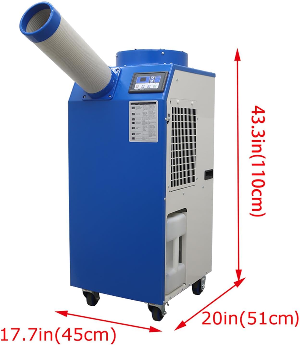 110V Industrial Portable Air Conditioner Air Flow 480m³/h with Wheels 14L Tank 1400W Commercial Spot Cooler Adjustable Vent Ideal for Insititute Workshops Outdoor Events