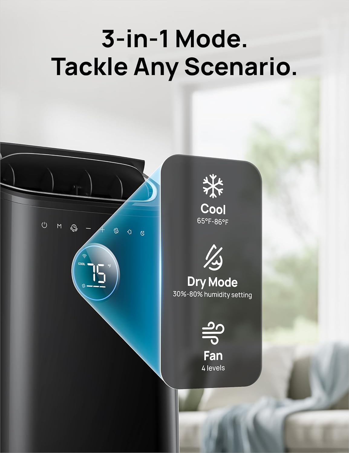 Dreo Portable Air Conditioners, 12,000 BTU AC Unit for Bedroom with Drainage-free Cooling, 46dB Quiet, APP/Voice/Remote, 24h Timer with Fan & Dehumidifier, Smart Standing AC for Room Indoors, AC515S