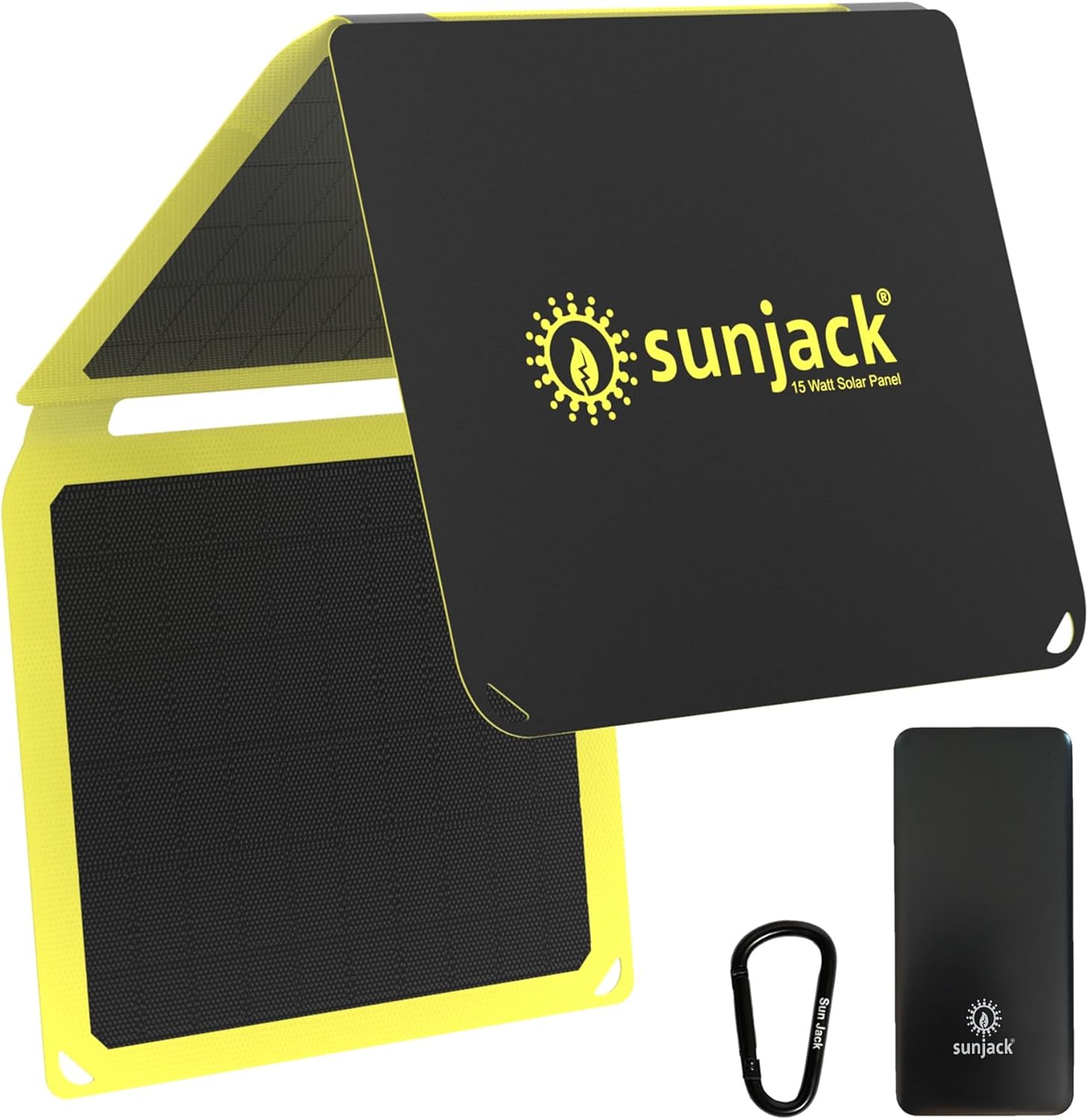 SunJack 15W Foldable Solar Phone Charger, IP67 Waterproof ETFE Monocrystalline Solar Panel with 10,000mAh Power Bank, Portable USB-C & USB-A Solar Charger for Camping, Hiking, Backpacking, Emergency