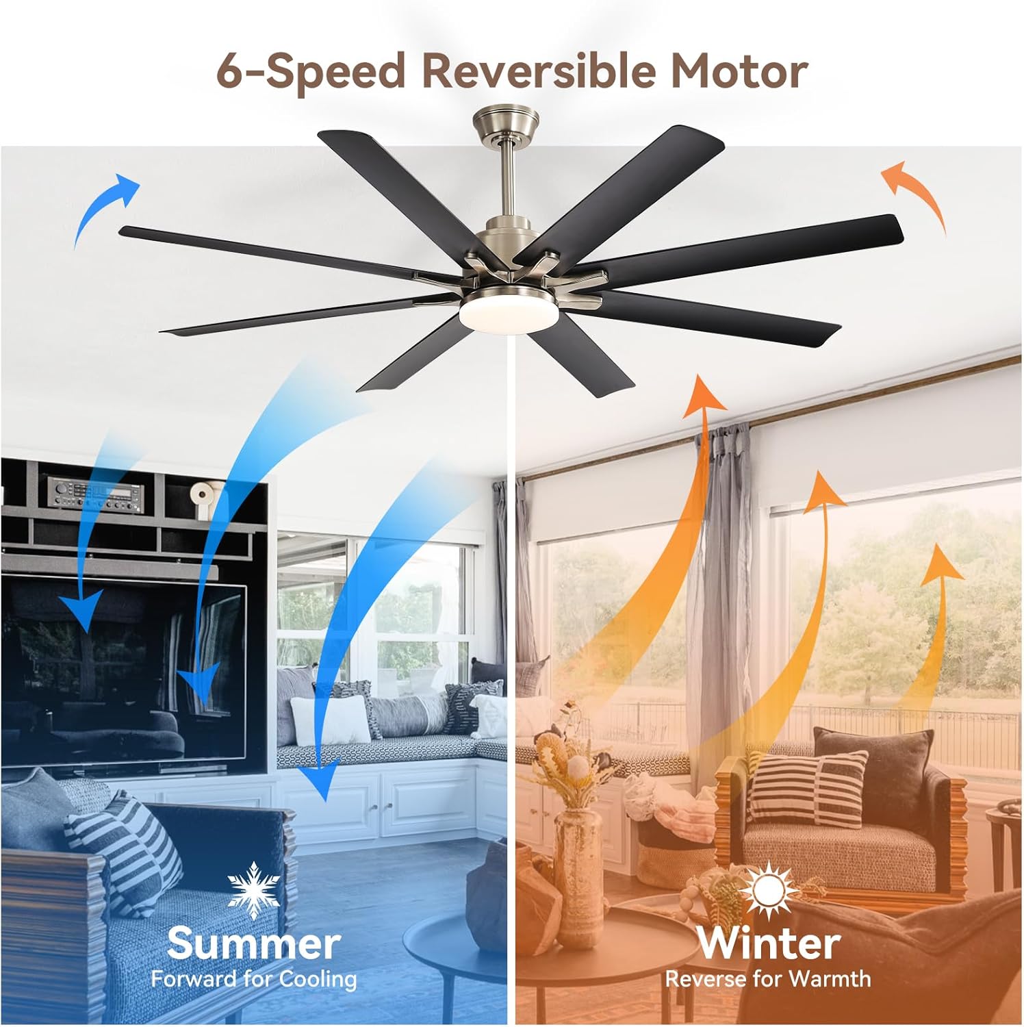 Sofucor Smart Ceiling Fans with Lights, 52'' Ceiling Fan with Light and Remote, Work with Alexa/Google, Black Indoor/Outdoor Ceiling Fan, Quiet DC Motor, 3CCT, 8 Blades Ceiling Fans for Bedroom Patio