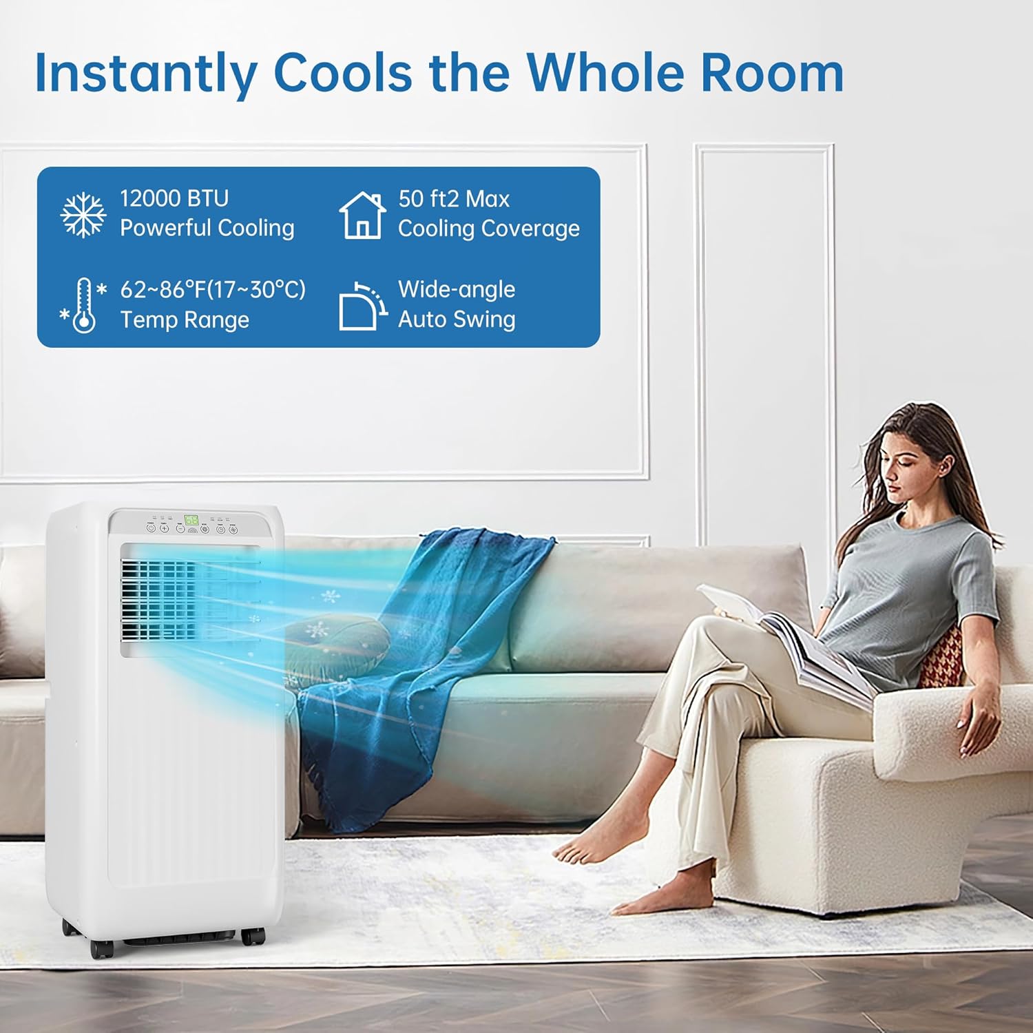 8000BTU Portable Air Conditioner 8000 BTU Cooling Capacity, Compact and Lightweight Design, Efficient Cooling for Small to Medium Rooms, Easy to Move with Built-in Wheels, User-Friendly Controls, Ide