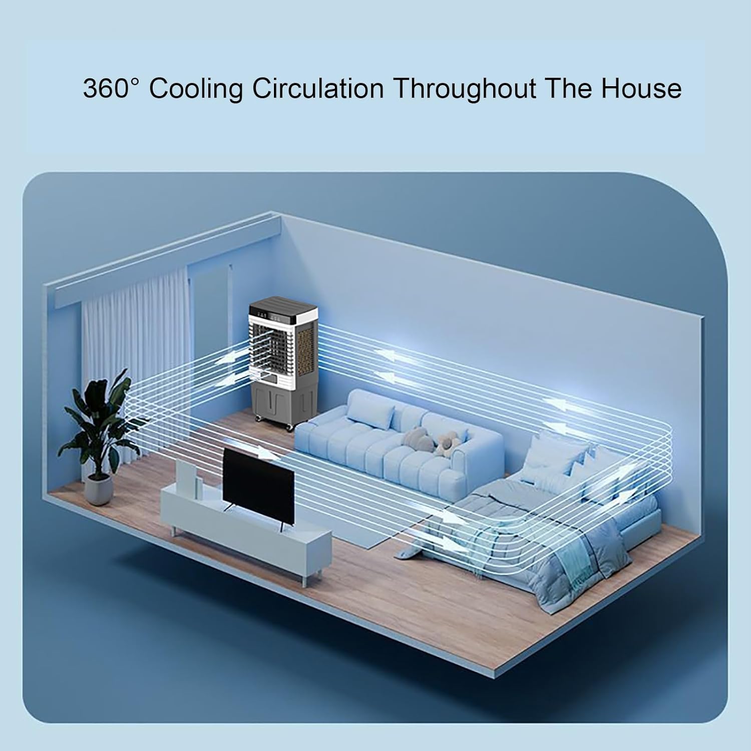 Swamp Cooler Air Conditioner, Evaporative Cooler 3-Speed Fan with 16 FT Remote Control, 120°Oscillation, 7.5H Smart Timer, 4 Ice Packs