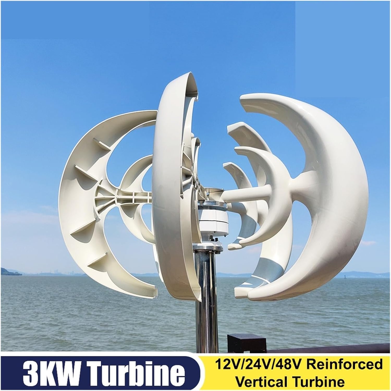 3000W Wind Turbines Generator 24V 48V Vertical Wind Turbine Small Wind Turbine Home Use Low Noise High Efficiency Industrial Energy(White,with Controller_24V)