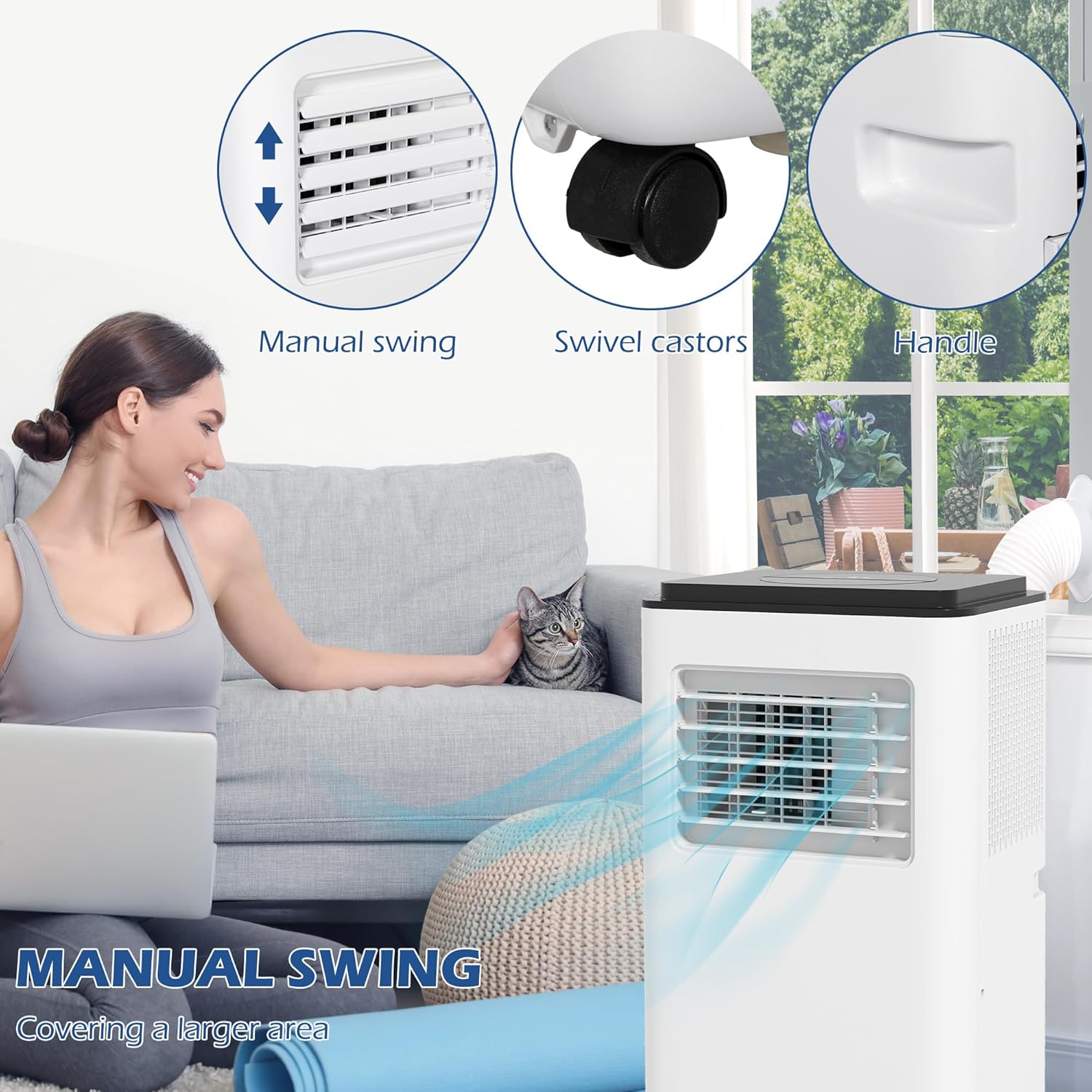 HOMCOM 8000 BTU Portable Air Conditioner for Rooms Up to 345 Sq. Ft., 5-in-1 AC Unit with Dehumidifier, Cooling Fan, Auto, Sleep & Remote, 24H Timer On/Off, Window Installation Kit, White