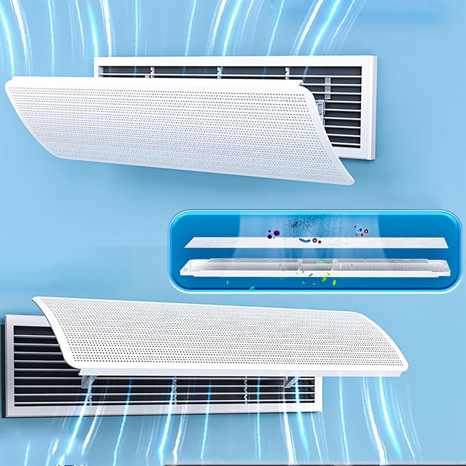 Adjustable Air Conditioner Deflector for Central AC - Universal Vent Cover with 3000 Dense Holes, Anti-Direct Blow Design