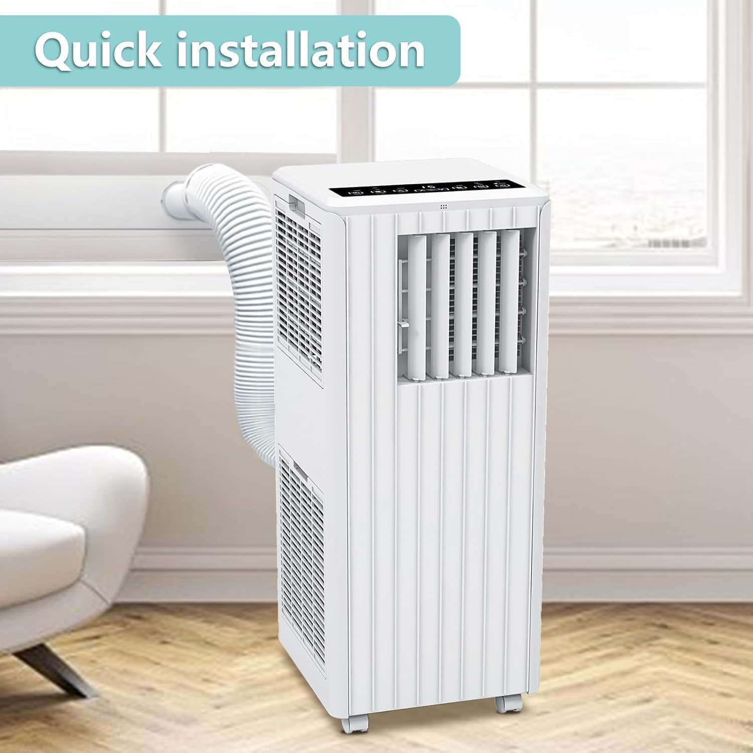 8000 BTU Portable Air Conditioner, Portable AC Unit with Fan & Dehumidifier, Air Conditioner Portable for Rooms Up to 350 Sq Ft, Remote Control, 24H Timer for Bedroom, Office, Apartment, White