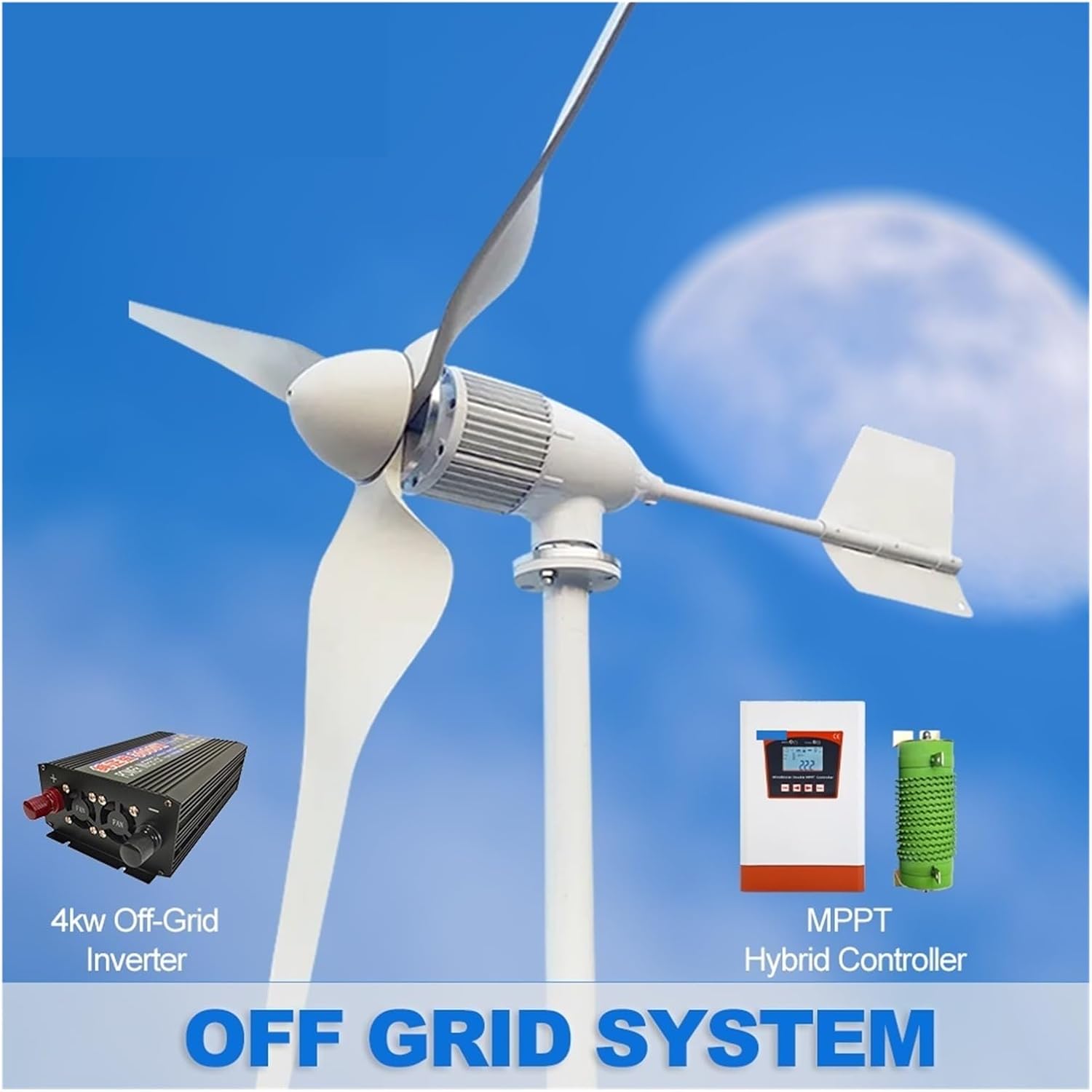 4000w Wind Turbine Generators Kit, Horizontal Wind Turbine Generator 96V 48V 24V for Home Industrial Energy(with Hybrid controll,48V)