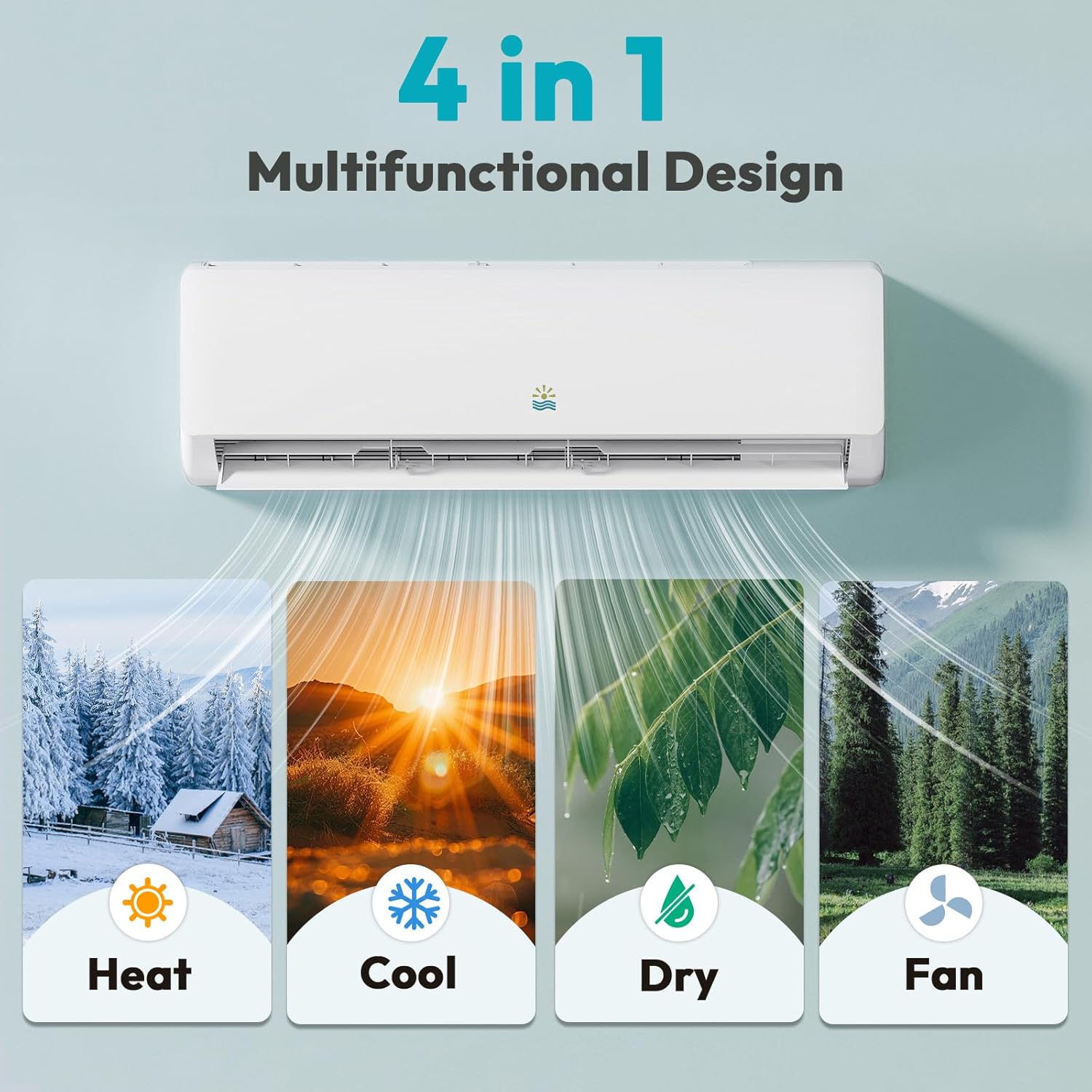 18000 BTU Mini Split Ac/Heating System, 19 SEER2 230V Air Conditioner Inverter Heating and Cooling, Wall Mounted Ductless ac split units Cools Up to 1250sq.ft, 24H Timer, Installation Kit
