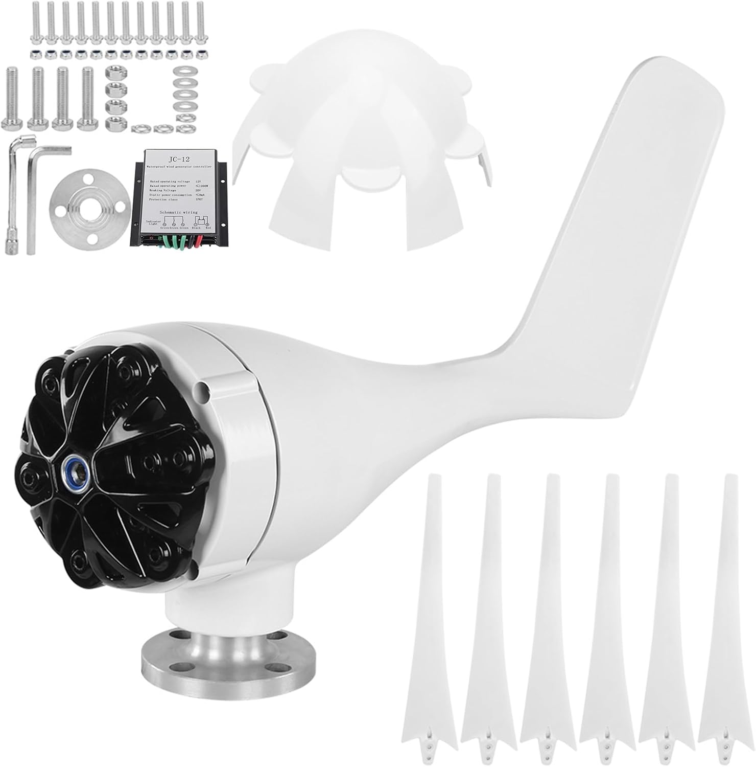 800W Wind Generator Kit 6 Blade Industrial Machinery Machine Professional Wind Turbines Small Windmill Generator (white 12V)