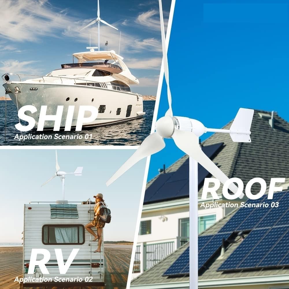 Wind Turbine, 3000w Windmill Turbine Generator kit 3kw Power 3Blade 24V 48V Energy with MPPT Charger Controller Off Grid Inverter System(with Mppt Controller,24V)