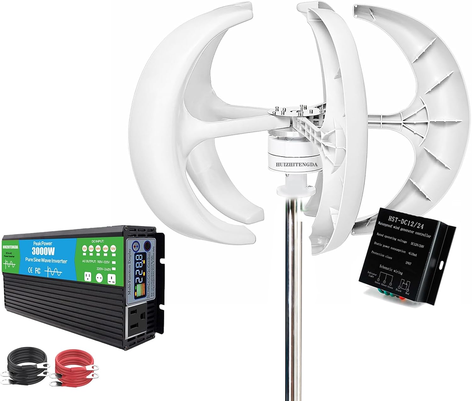 16000W Potable Windmills Vertical Wind Generators 12V 24V 48V Wind Charge Controllers MPPT +Easy Installation(White)