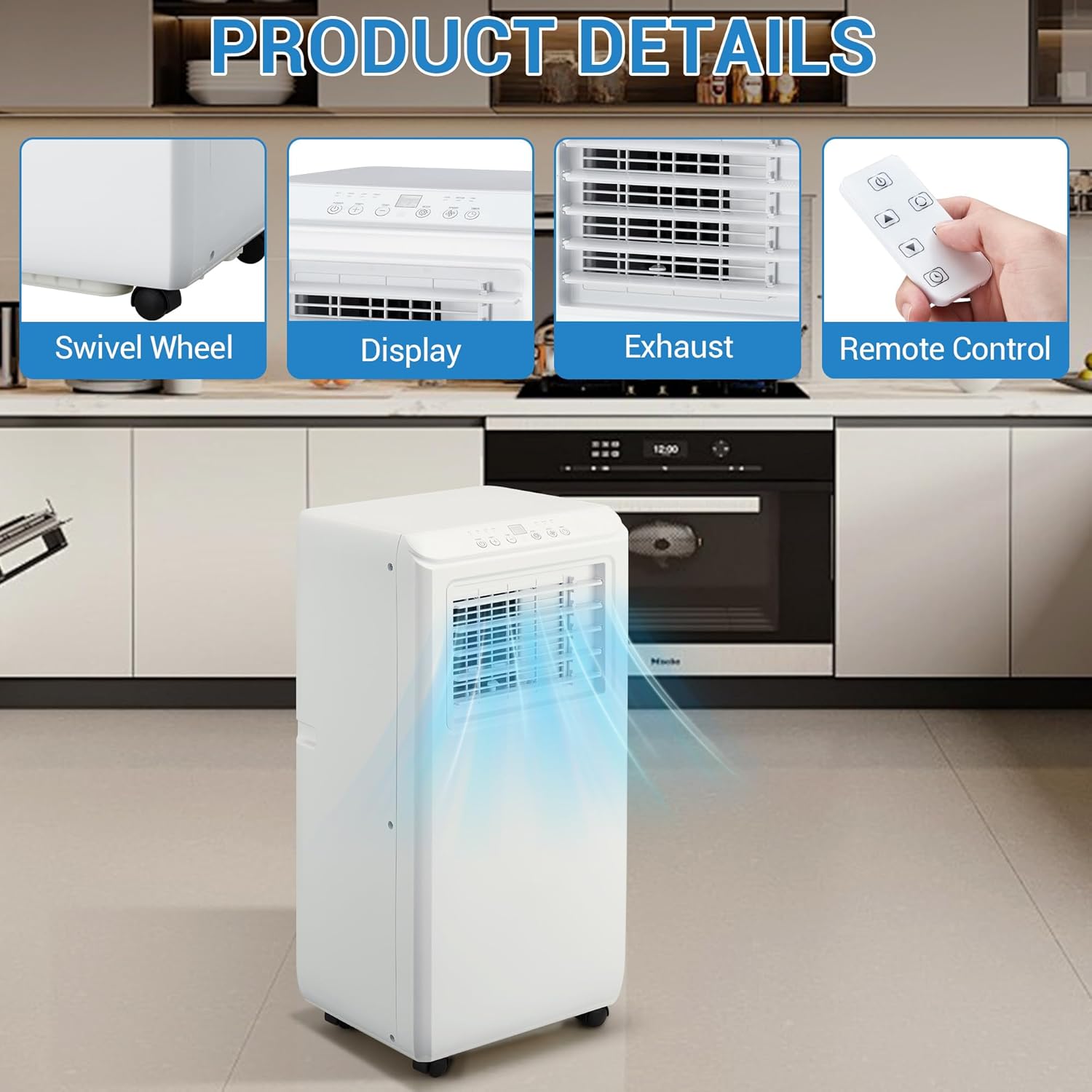 8000BTU Portable Air Conditioners, Portable Ac Unit Cools Up To 350 Sq, With Remote Control, Built-In Cool 24h Timer Air Cooler For Bedroom Office