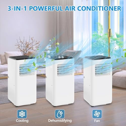 8000 BTU Portable Air Conditioner with Dehumidifier and Remote Control, AC for Apartment, Bedroom, Medium Rooms up to 350 Sq. Ft. in White