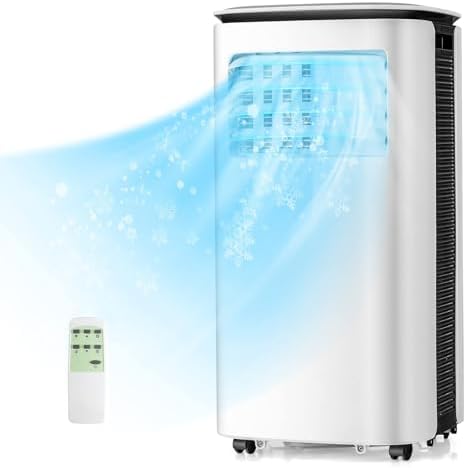 DORTALA Portable Air Conditioner 9000 BTU, Powerful AC Unit with Remote Control, Sleep Mode, 24H Timer, Window Kit, Mobile AC for Bedroom, Dorm, Cool Rooms up to 350 sq. ft, White