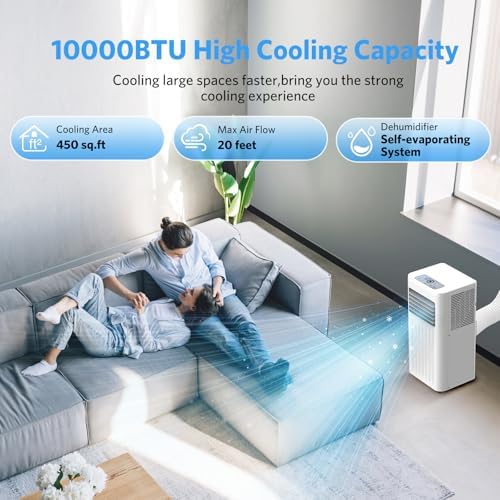 10000 BTUs Portable Air Conditioners with cooling/dehumidification/fan/sleep mode,4-IN-1 Portable AC with 24H Timer & Remote Control & Window Kit
