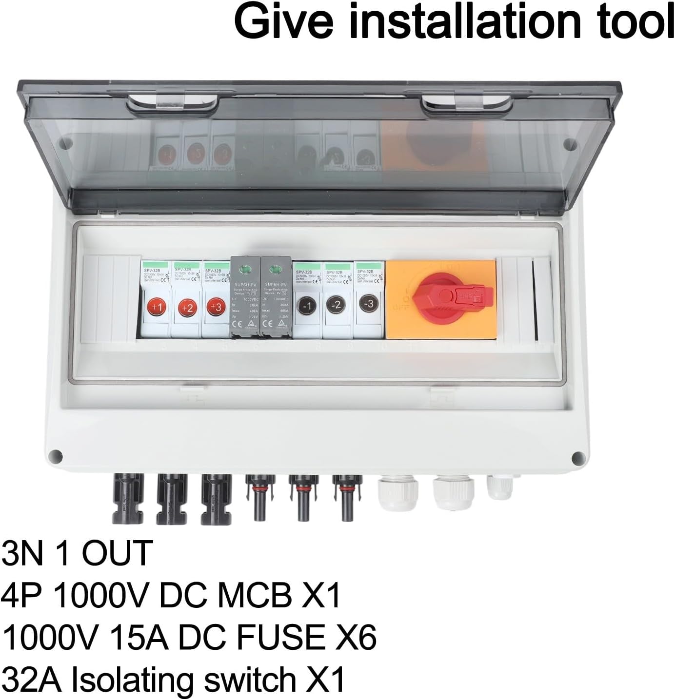 1000V 3 in 1 Out PV Combiner Box for 3 String Solar Photovoltaic Array, IP65 Waterproof Solar Power Accessory with DC MCB, Fuses and Isolating Switch for Residential Rooftop PV Systems
