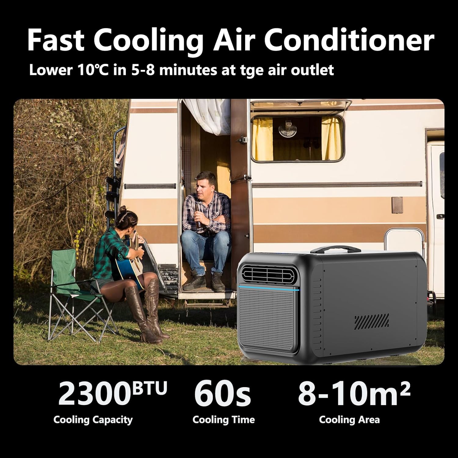 Portable Air Conditioner for Tent with Fast Cooling Timer, 2300BTUs Air Conditioner AC Adjustable Speed for Camping, Outdoor Use, Small Rooms, Trucks, RV (Black)