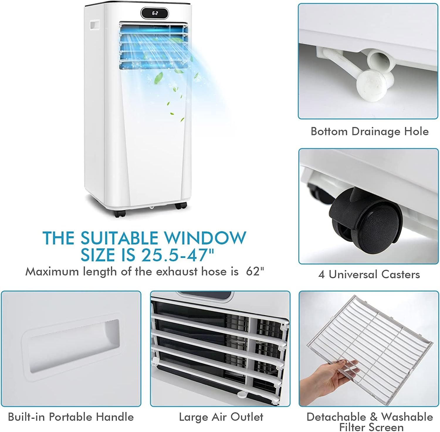 GOFLAME 8000BTU Portable Air Conditioner, 3-IN-1 Air Cooler & Dehumidifier with Remote Control, Sleep Mode, 2 Speeds and 24H Timer, Air Cooling Fan for Home & Office, White