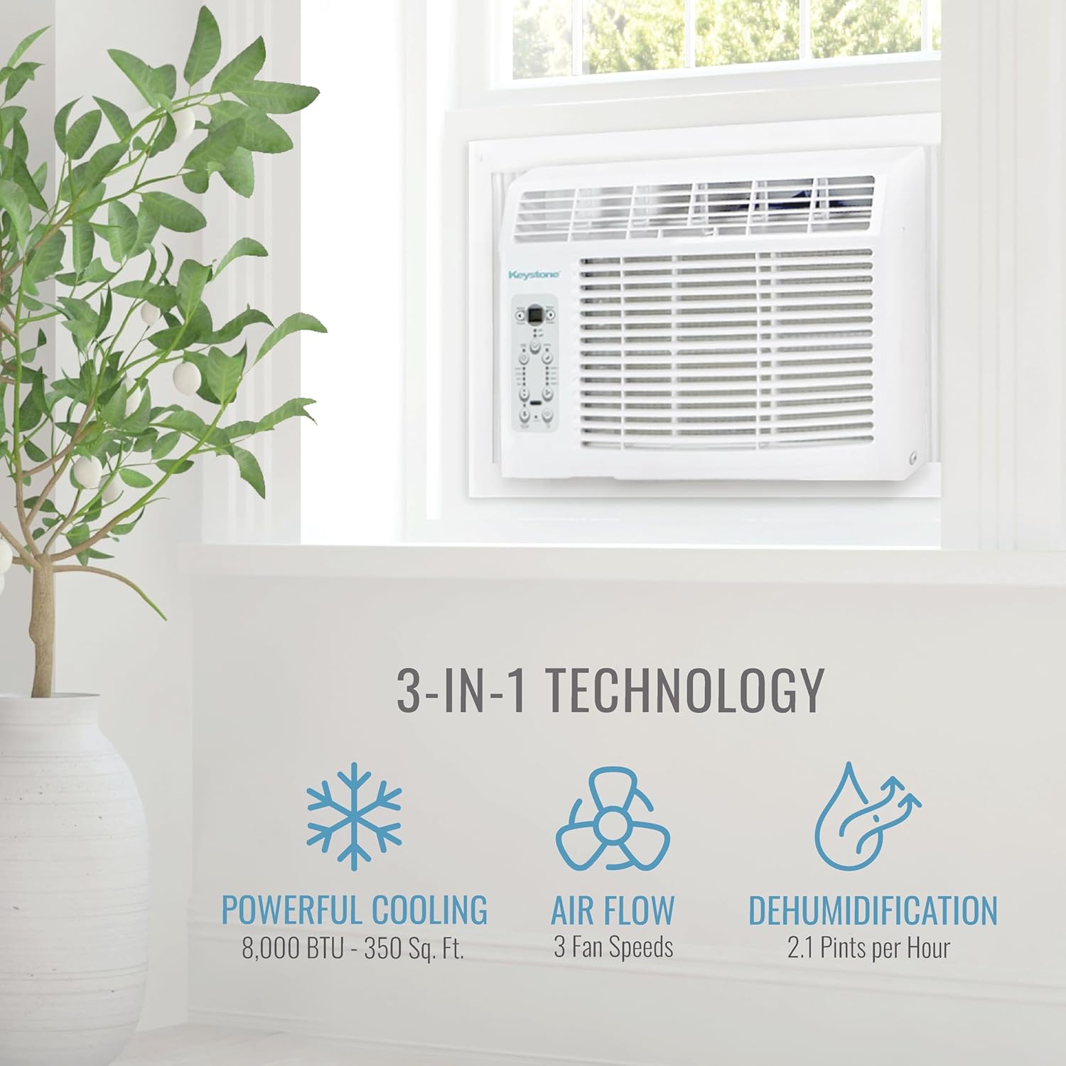 Keystone 8,000 BTU Window Air Conditioner and Dehumidifier, Window Unit Air Conditioner for Apartment, Living Room, Bathroom, Small-Medium Rooms up to 350 Sq.Ft., Window Air Conditioner with Remote