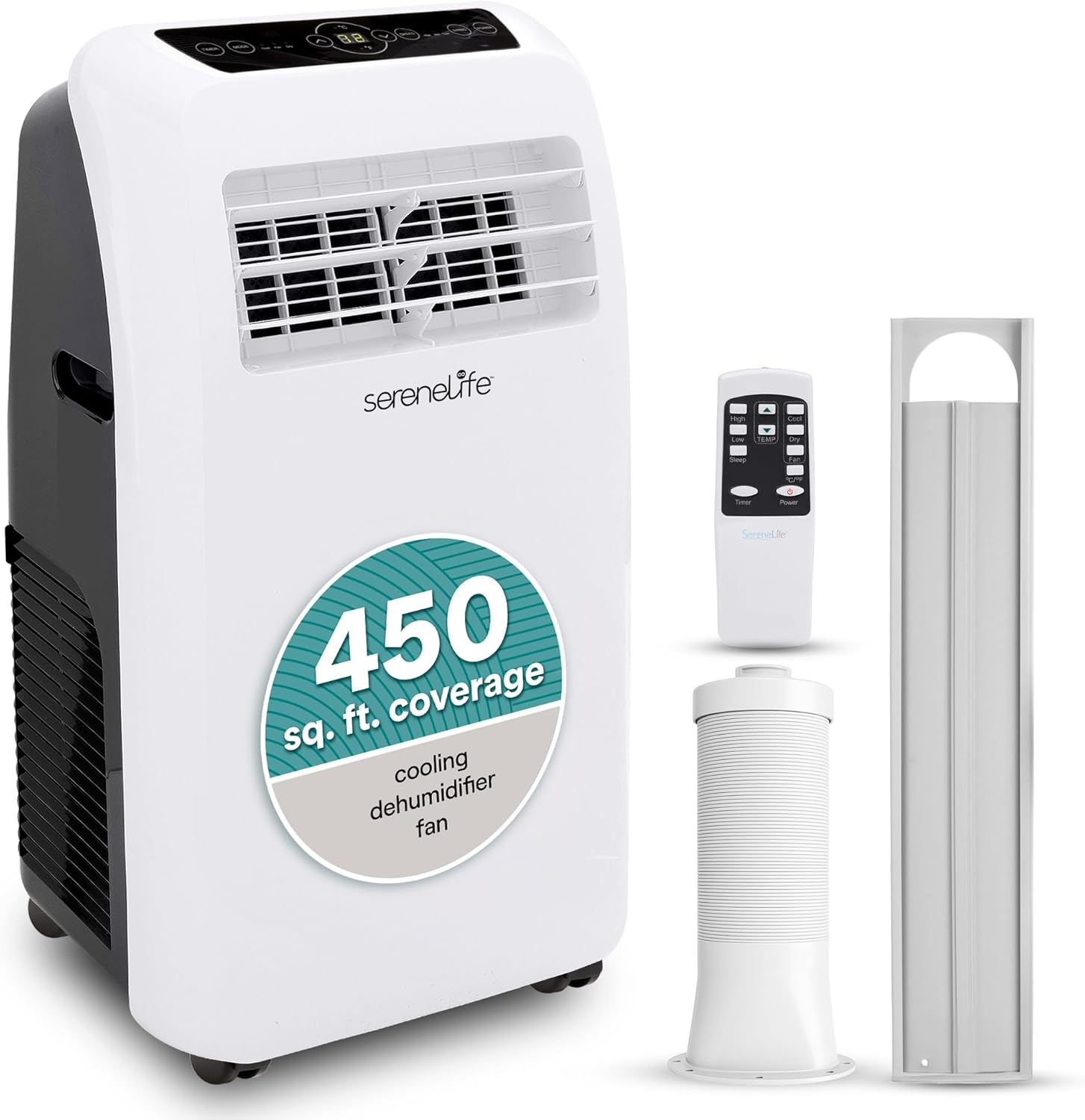 SereneLife Small Air Conditioner Portable 12,000 BTU with Built-in Dehumidifier - Portable AC unit for rooms up to 550 sq ft - Remote Control, Window Mount Exhaust Kit