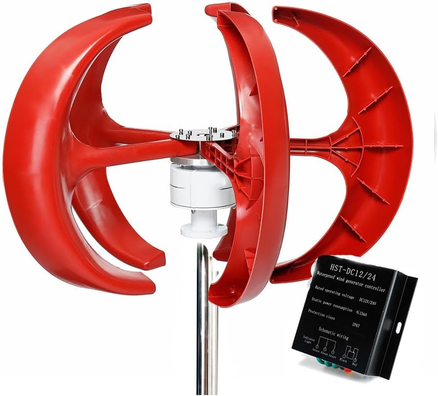 48V Low Noise Wind Turbine Generator, 12000W Vertical Wind Turbine Kit Low Wind Speed Starting Wind Power Generator with Controller for Home, Camping(5 Blades)