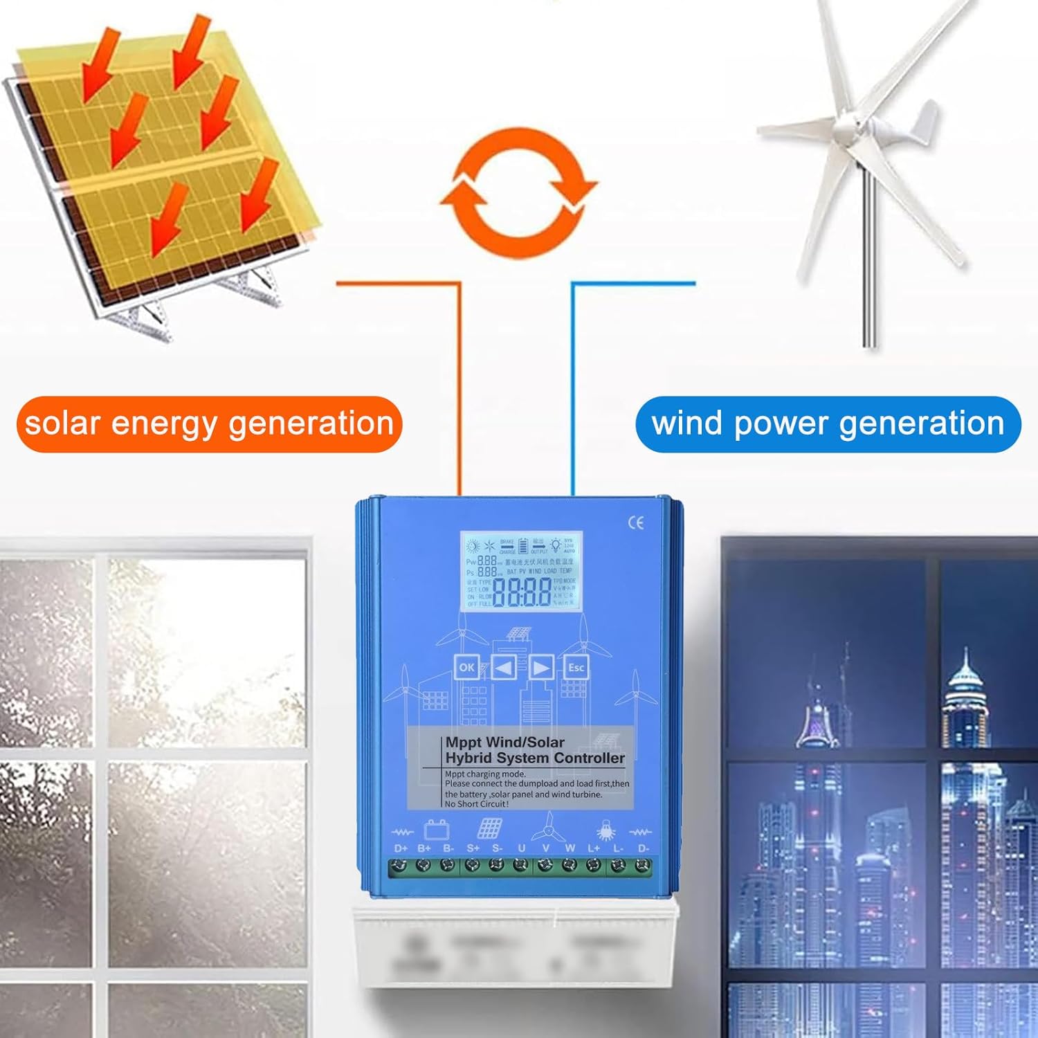 18000W MPPT Solar Wind Hybrid Charge Controller, 12V/24V/48V Charge Boost Regulator, for Wind Turbine & Solar Panels 24V/48V