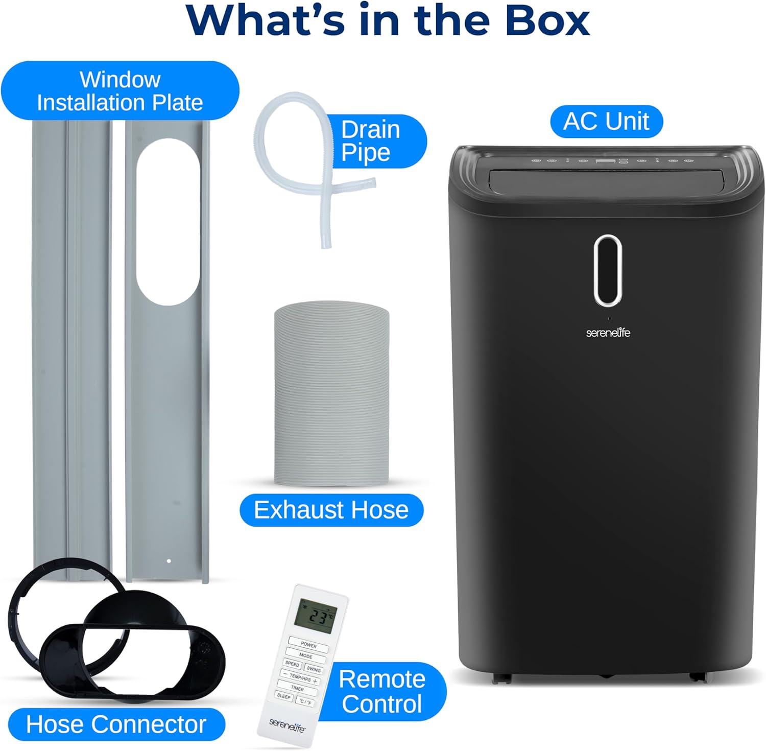 SereneLife 12000 BTU Portable Air Conditioner - 3-in-1 Compact Standing Air Conditioner for Room Up to 380 Sq. Ft. - Floor AC Unit with Remote Control - Universal Casters, Window Mount Kit