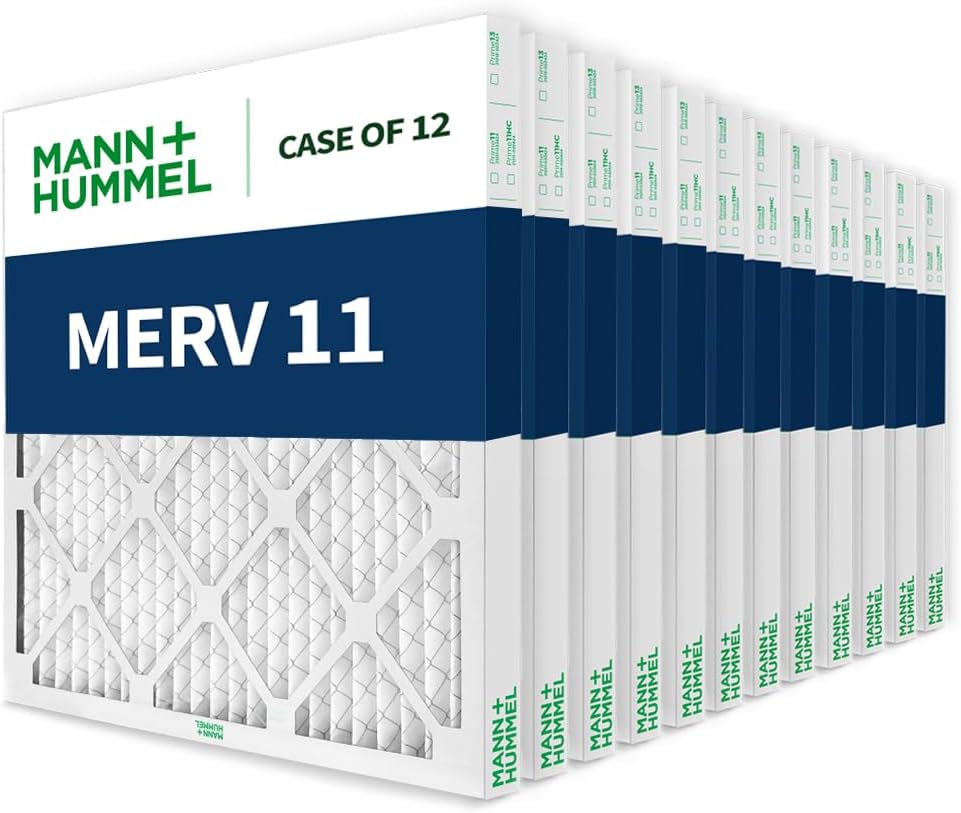 Mann+Hummel 20x20x2 MERV 11 Pleated HVAC AC Furnace Air Filters. Case of 12. (Exact Size: 19.5 x 19.5 x 1.75 Inches)