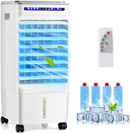 KOTEK Evaporative Air Cooler, 3-In-1 AC Fan with Humidifier, 3 Modes, 3 Speeds, 7H Timer & 1.6 Gal Water Tank, Remote Control, Led Display, Fast Cooling Air Cooling Fan for Home & Office