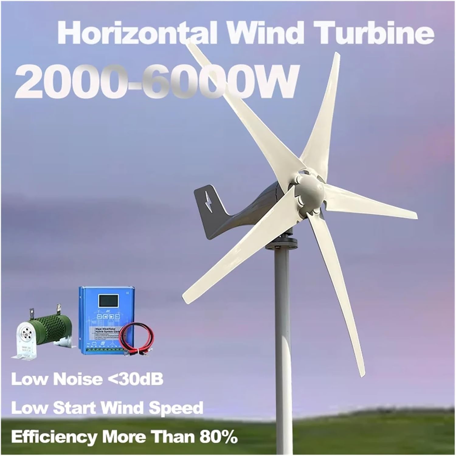7000W 12V 24V 48V Windmills Generator Horizontal Wind Turbine System Power Plant Battery with Charge Hybrid Controller Inverter Industrial Energy(with Hybrid Control,12V_7000W)