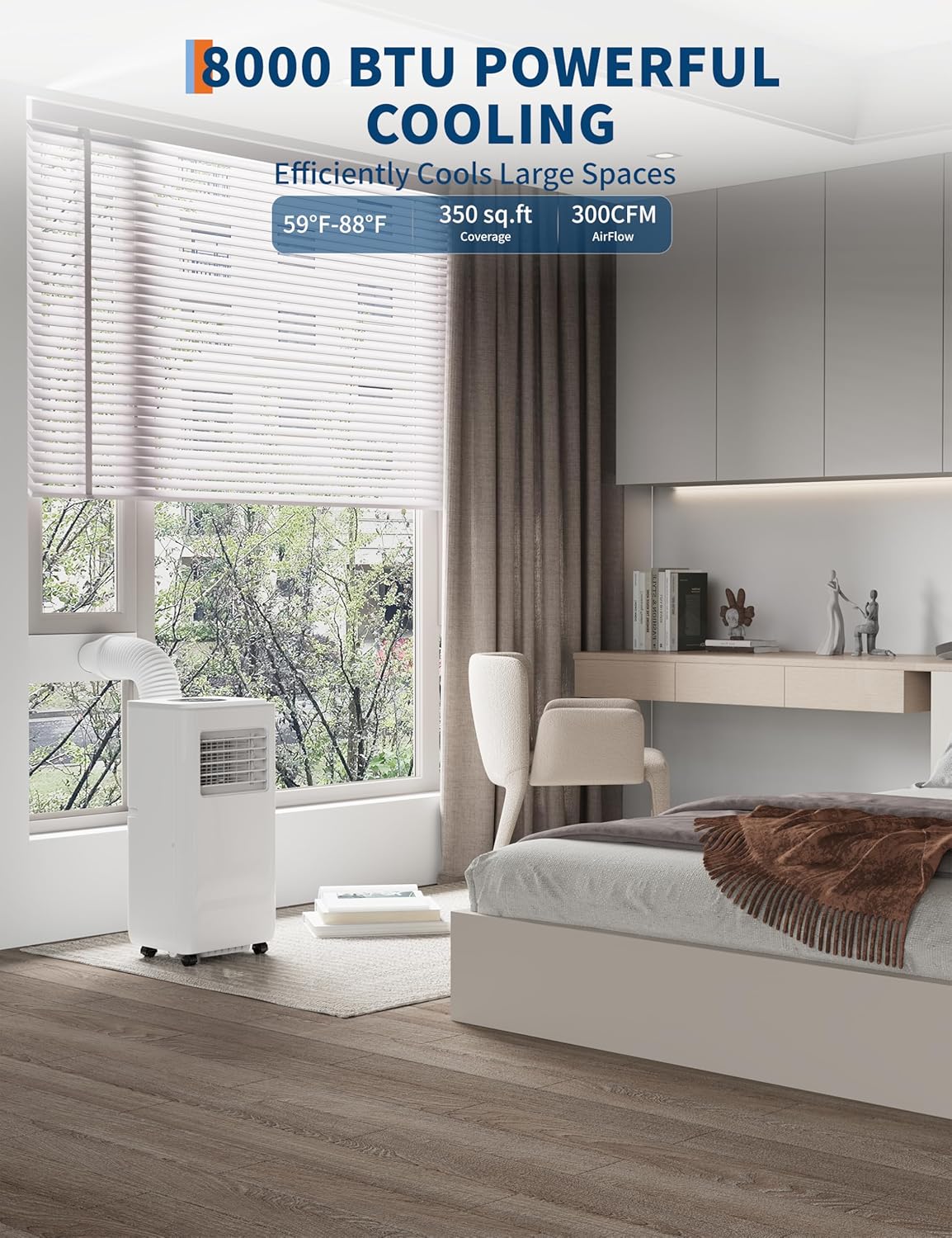 8,000 BTU Portable Air Conditioner, Remote Control Portable AC Unit for Room up to 350 sq.ft, with Cools/Fan/Dehumidifier, 24H Timer, Bedroom Office