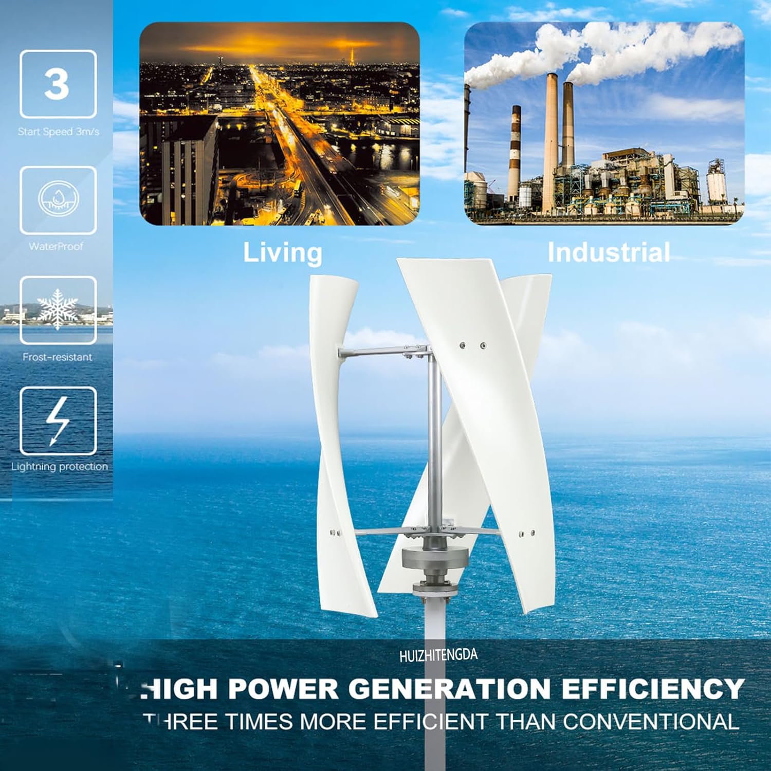 16000W Noiseless Home Garden Vertical Wind Turbine Generator Kit, 12V 24V 48V 220V Small Maglev Three Phase AC Vertical Wind Turbine (with MPPT Controller)
