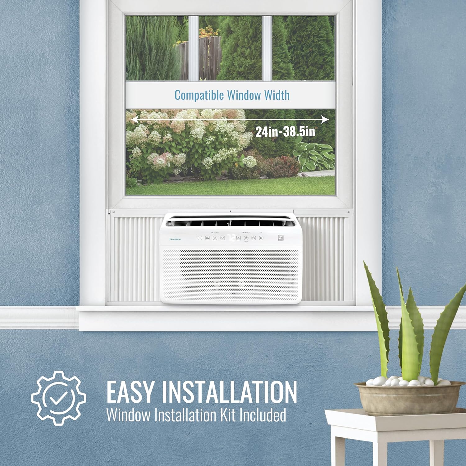 Keystone Energy Star 8,000 BTU Window Mounted Inverter Air Conditioner with Supplemental Heat, Quiet High Efficiency Window AC Unit with Remote for Apartment, Medium Rooms up to 350-Sq. Ft.