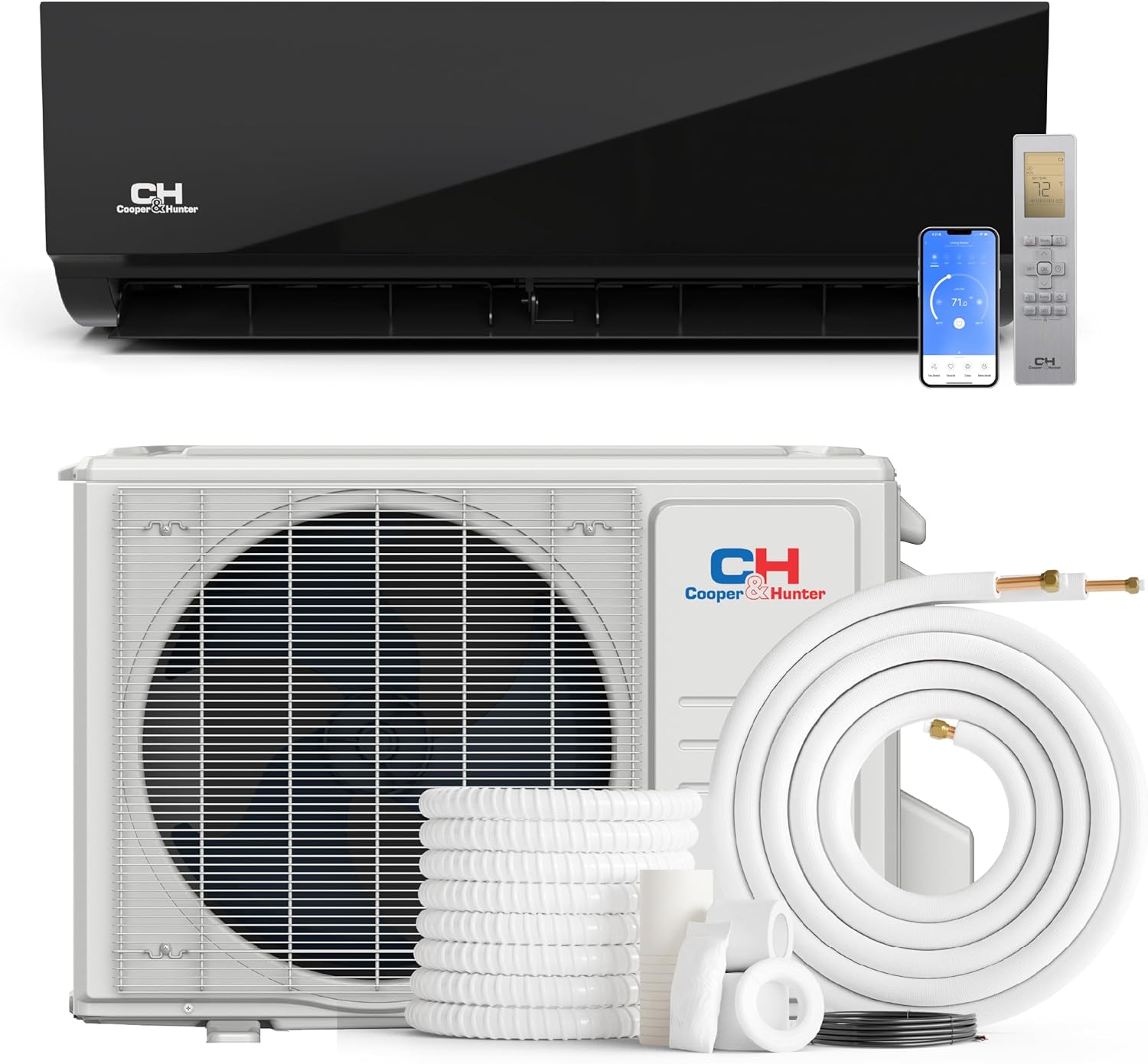 Cooper & Hunter 12,000 BTU 115V Black Single Zone Wall Mount Ductless Mini Split Air Conditioner & Heat Pump – 23.2 SEER Inverter – Smart Kit & 16FT Installation Kit – Pre-Charged