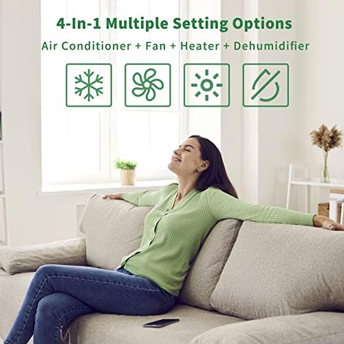 Uhome 12000 BTU Portable Air Conditioner with Heater up to 400 Sq. Ft, Ac Heater Combo Window Unit, Portable AC Unit with Dehumidifier & Fan, Cools & Heats,Remote Control and Window Kit Included,White